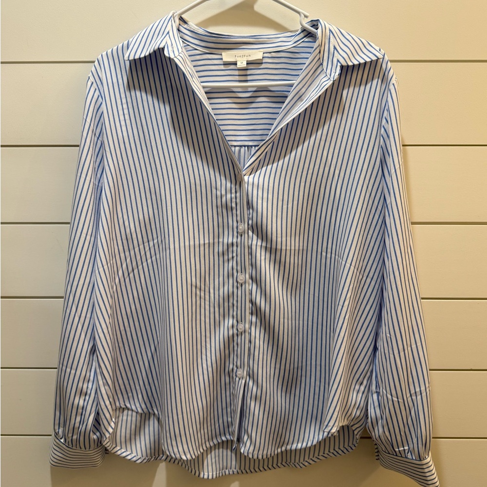 Fun 2 Fun Blue and White Striped Button-Up Shirt